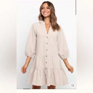 Petal & Pup Beige Gingham Long Sleeve Dress